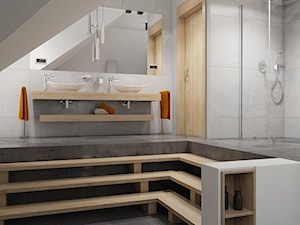 INTERIOR | Łazienka 07 - Duża na poddaszu jako pokój kąpielowy z dwoma umywalkami łazienka, styl nowoczesny - zdjęcie od Manufaktura Projektów