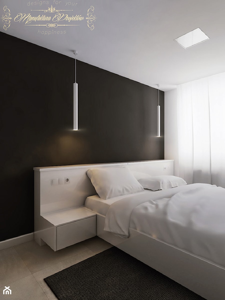 Mały Apartament - Średnia biała czarna sypialnia, styl nowoczesny - zdjęcie od Manufaktura Projektów
