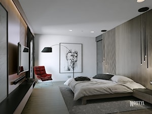 INTERIOR [ 01 ] 2019 - Duża biała czarna sypialnia, styl nowoczesny - zdjęcie od Manufaktura Projektów
