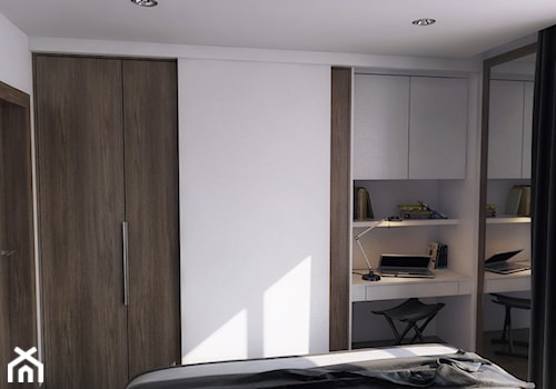 Mieszkanie singla - Mała biała z biurkiem sypialnia, styl nowoczesny - zdjęcie od Manufaktura Projektów