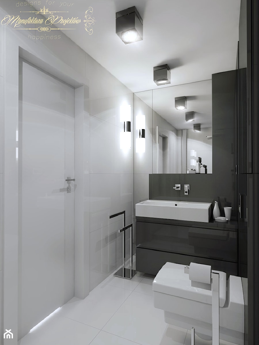 Mały Apartament - Mała z punktowym oświetleniem łazienka, styl nowoczesny - zdjęcie od Manufaktura Projektów