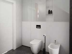 INTERIOR | Dom w Żorach - Mała na poddaszu bez okna z lustrem z punktowym oświetleniem łazienka, styl nowoczesny - zdjęcie od Manufaktura Projektów