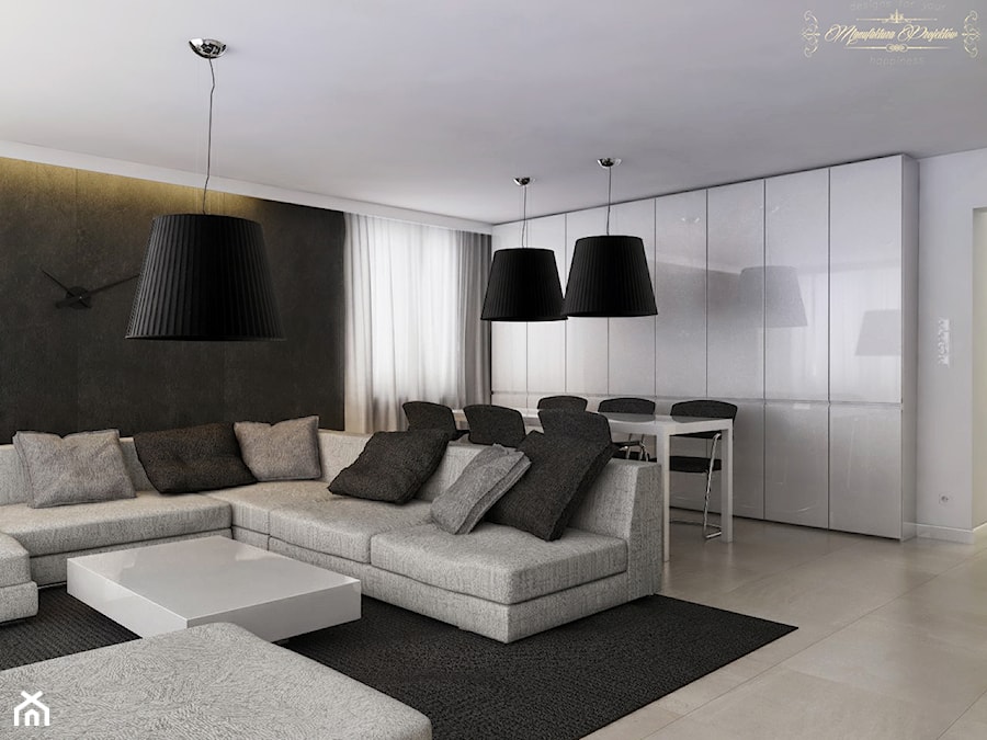 Mały Apartament - Średni biały szary salon z jadalnią, styl nowoczesny - zdjęcie od Manufaktura Projektów