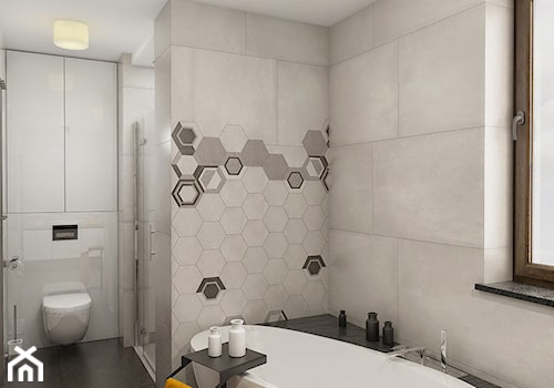 INTERIOR | bathroom hexagon - Średnia na poddaszu łazienka z oknem, styl nowoczesny - zdjęcie od Manufaktura Projektów