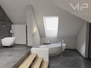 INTERIOR | Łazienka 07 - Duża na poddaszu łazienka z oknem, styl nowoczesny - zdjęcie od Manufaktura Projektów
