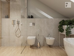 INTERIOR | Łazienka 04 - Duża na poddaszu łazienka z oknem, styl nowoczesny - zdjęcie od Manufaktura Projektów