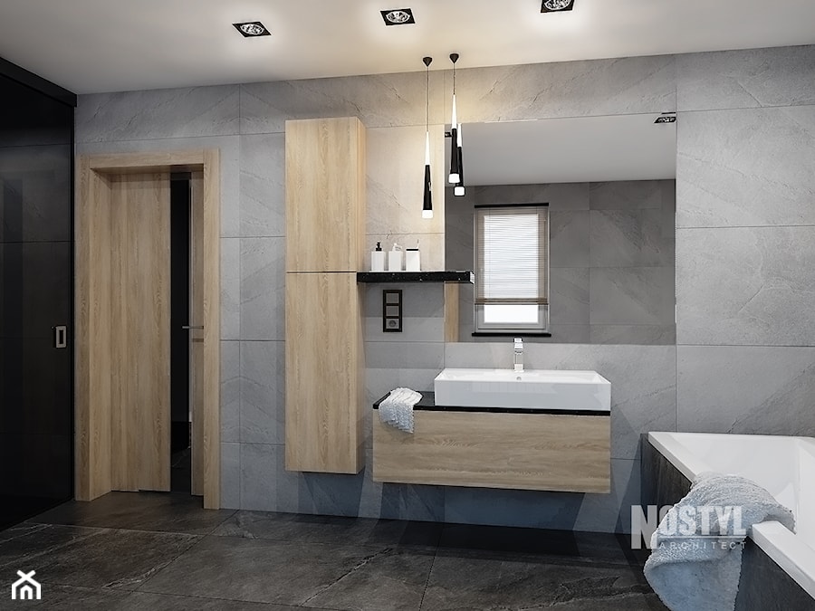 INTERIOR I 04 I 2018 - Średnia bez okna z lustrem z marmurową podłogą z punktowym oświetleniem łazienka, styl nowoczesny - zdjęcie od Manufaktura Projektów