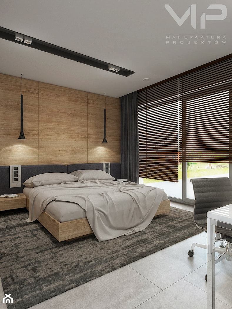 INTERIOR | Dom w Rudach - Średnia sypialnia z balkonem / tarasem, styl nowoczesny - zdjęcie od Manufaktura Projektów - Homebook