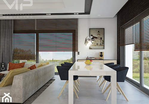 INTERIOR | Dom w Rudach - Duża biała jadalnia w salonie, styl nowoczesny - zdjęcie od Manufaktura Projektów