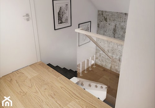 INTERIOR | Dom w Żorach - Schody dwubiegowe drewniane z materiałów mieszanych, styl nowoczesny - zdjęcie od Manufaktura Projektów