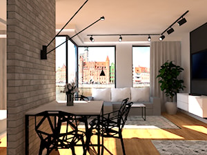 Mieszkanie Gdańsk - Średni biały czarny salon z kuchnią z jadalnią z tarasem / balkonem, styl nowoczesny - zdjęcie od INTERNOO/studio architektury