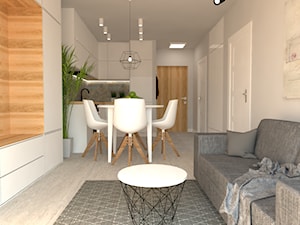 Mieszkanie Mokotów - Mały szary salon z kuchnią z jadalnią, styl nowoczesny - zdjęcie od INTERNOO/studio architektury