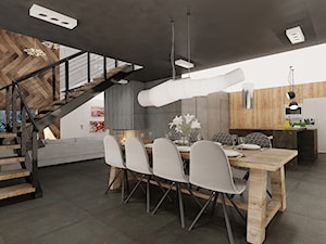 dom z antresolą, koncepcja 2 - Duża szara jadalnia jako osobne pomieszczenie, styl nowoczesny - zdjęcie od Agata Pozowska-Majchrzak, Architekt