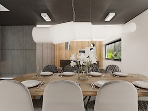 dom z antresolą, koncepcja 2 - Duża szara jadalnia jako osobne pomieszczenie, styl nowoczesny - zdjęcie od Agata Pozowska-Majchrzak, Architekt