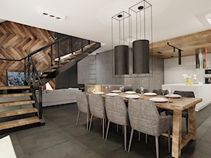 Duża czarna szara jadalnia w salonie w kuchni, styl nowoczesny - zdjęcie od Agata Pozowska-Majchrzak, Architekt