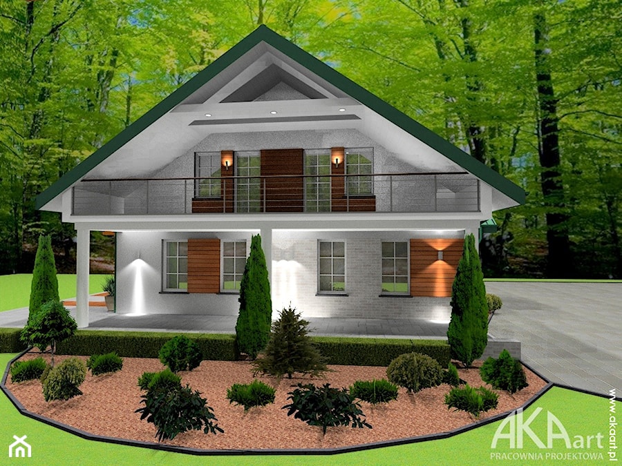Elewacja domu z zielonym dachem - Nowoczesne domy, styl nowoczesny - zdjęcie od AKAart Pracownia Projektowa