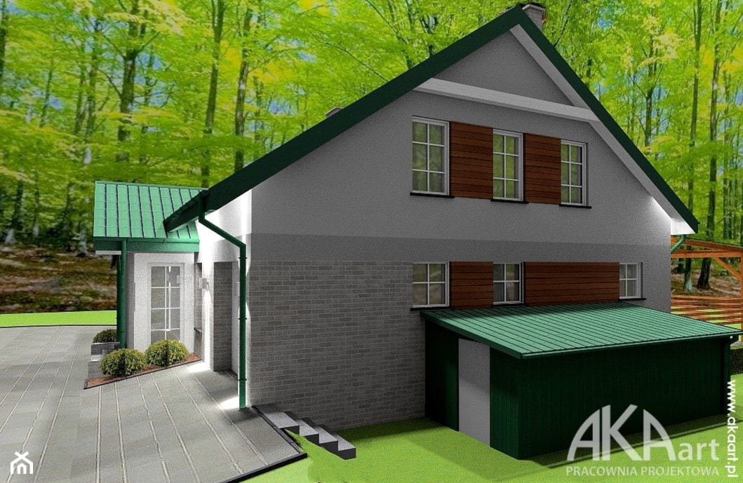 Elewacja domu z zielonym dachem - Nowoczesne domy, styl nowoczesny - zdjęcie od AKAart Pracownia Projektowa - Homebook
