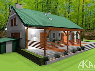 Elewacja domu z zielonym dachem