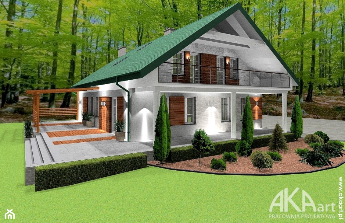 Elewacja domu z zielonym dachem - Nowoczesne domy, styl nowoczesny - zdjęcie od AKAart Pracownia Projektowa - Homebook