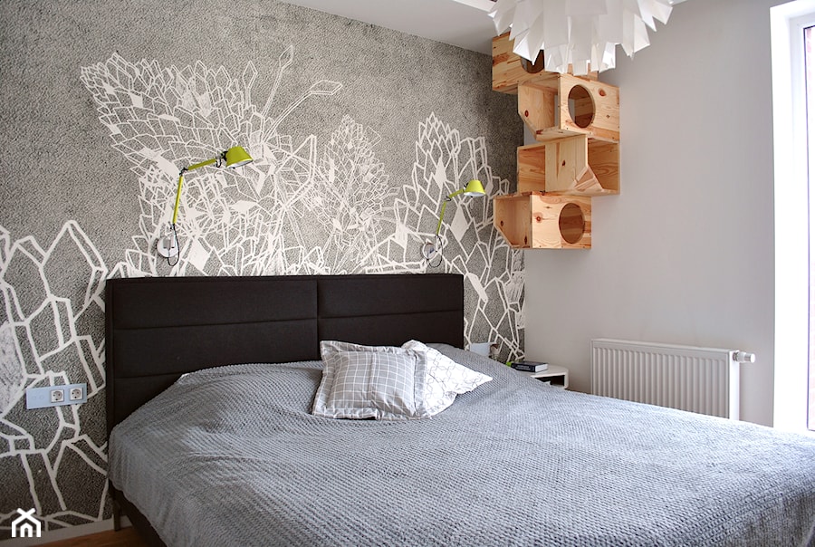 PROJEKT MIESZKANIA TOBACO PARK ŁÓDŹ - Mała biała sypialnia, styl nowoczesny - zdjęcie od Piotr Stolarek PROJEKTOWANIE WNĘTRZ
