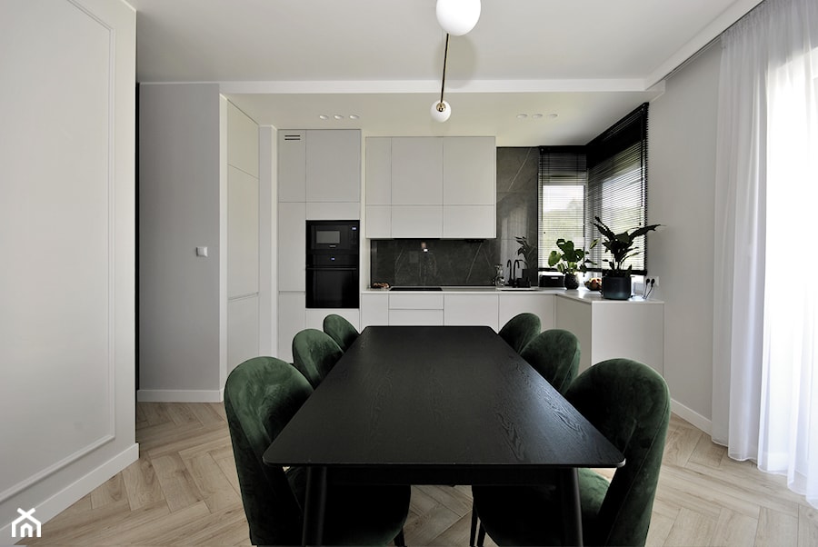 Projekt mieszkania 76mkw - Średnia szara jadalnia w kuchni, styl nowoczesny - zdjęcie od Piotr Stolarek PROJEKTOWANIE WNĘTRZ