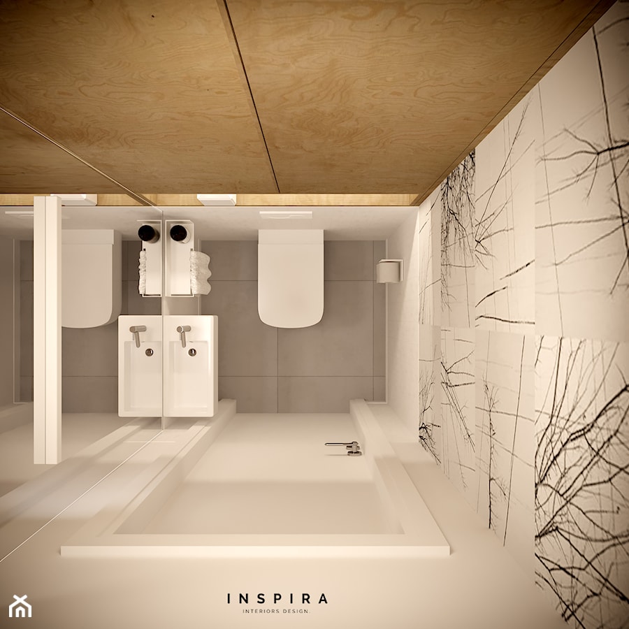 White and wood - Mała bez okna z lustrem łazienka, styl skandynawski - zdjęcie od Inspira Design
