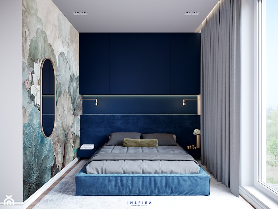 Wszystko o sypialni - Średnia niebieska szara sypialnia, styl nowoczesny - zdjęcie od Inspira Design