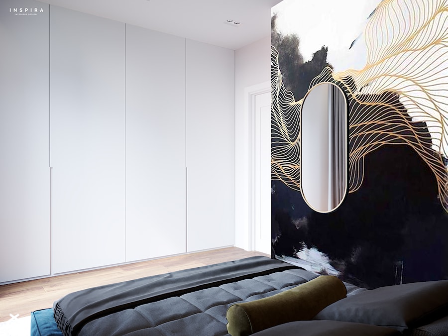 Wszystko o sypialni - Mała biała czarna sypialnia, styl nowoczesny - zdjęcie od Inspira Design