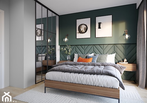 Zieleń przede wszystkim - Średnia szara zielona sypialnia, styl nowoczesny - zdjęcie od Inspira Design