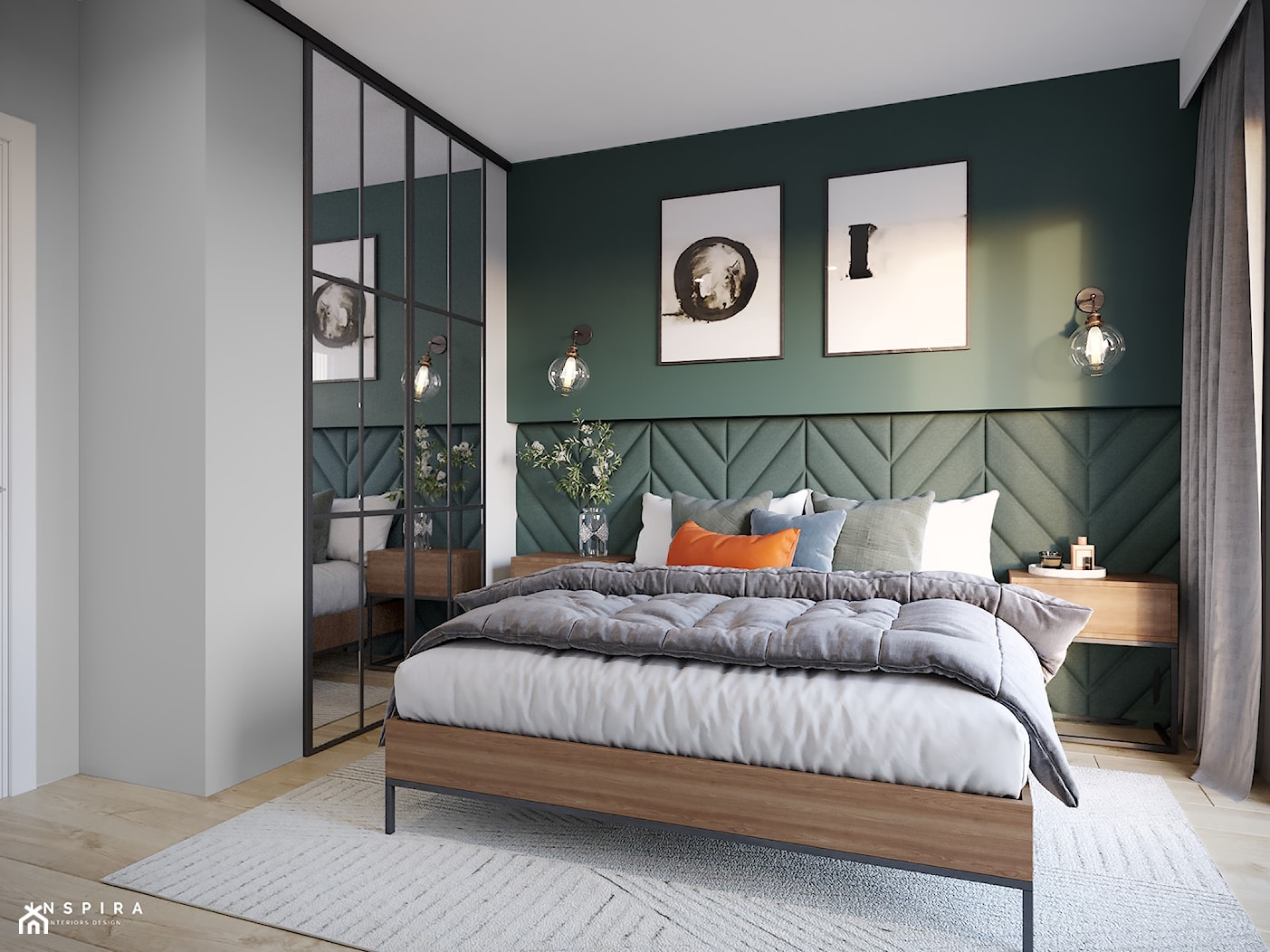Zieleń przede wszystkim - Średnia szara zielona sypialnia, styl nowoczesny - zdjęcie od Inspira Design - Homebook