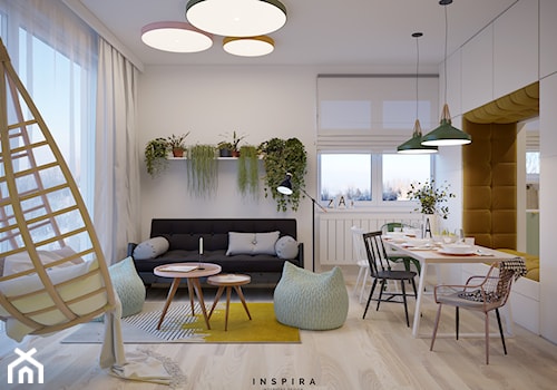 Kolorowa Białołęka - Mały biały salon z jadalnią - zdjęcie od Inspira Design