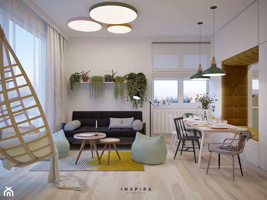 Kolorowa Białołęka - Mały biały salon z jadalnią - zdjęcie od Inspira Design