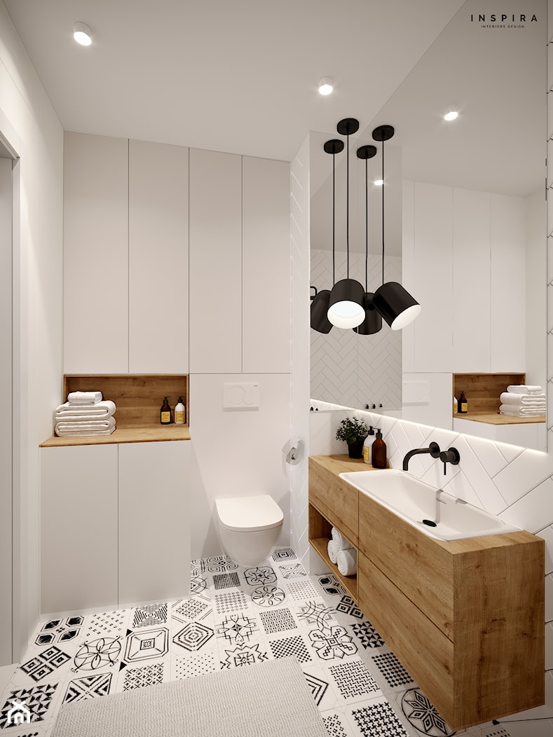 W jodełkę - Średnia bez okna łazienka, styl skandynawski - zdjęcie od Inspira Design - Homebook