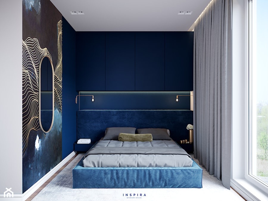 Wszystko o sypialni - Mała niebieska sypialnia, styl nowoczesny - zdjęcie od Inspira Design