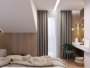 Średnia beżowa sypialnia na poddaszu, styl nowoczesny - zdjęcie od Inspira Design