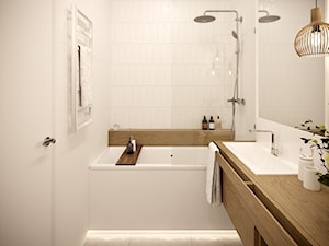 White and wood - Mała bez okna z lustrem z punktowym oświetleniem łazienka, styl skandynawski - zdjęcie od Inspira Design