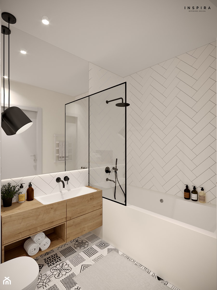 W jodełkę - Średnia bez okna łazienka, styl skandynawski - zdjęcie od Inspira Design