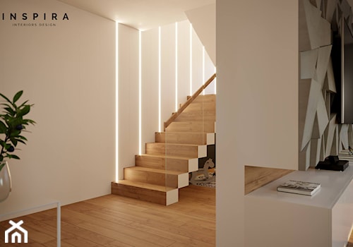Nowocześnie - Schody dwubiegowe drewniane, styl nowoczesny - zdjęcie od Inspira Design