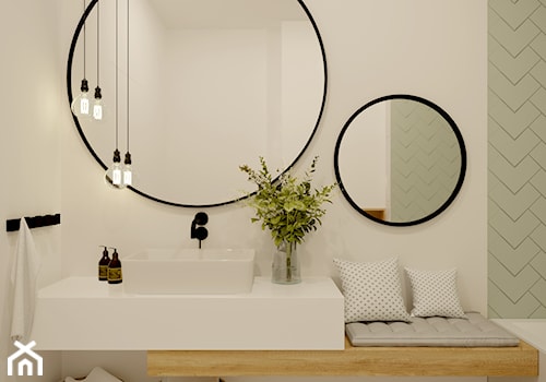 Kolorowa Białołęka - Średnia bez okna z lustrem z punktowym oświetleniem łazienka - zdjęcie od Inspira Design
