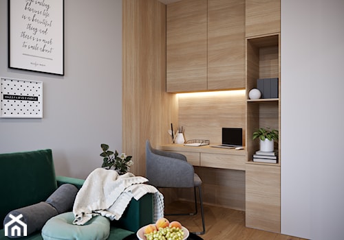 Dobrze się układa...;) - Małe z sofą z zabudowanym biurkiem szare biuro, styl nowoczesny - zdjęcie od Inspira Design
