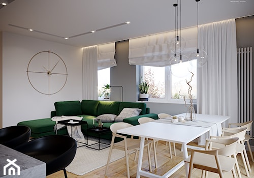 Forma, funkcja i styl - Średni beżowy biały szary salon z kuchnią z jadalnią, styl nowoczesny - zdjęcie od Inspira Design