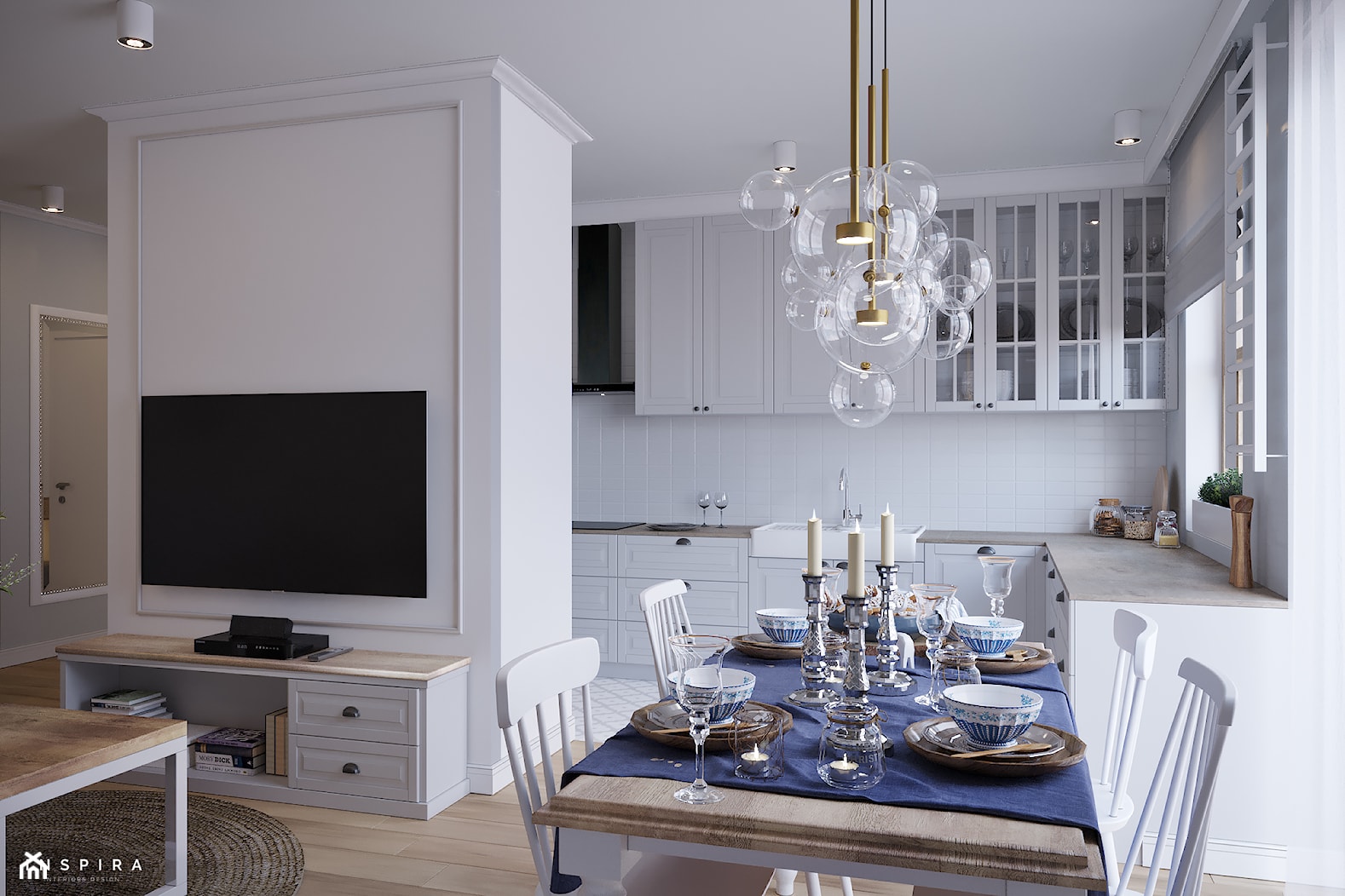 Sielankowa Prowansja - Mała biała jadalnia w kuchni, styl prowansalski - zdjęcie od Inspira Design - Homebook