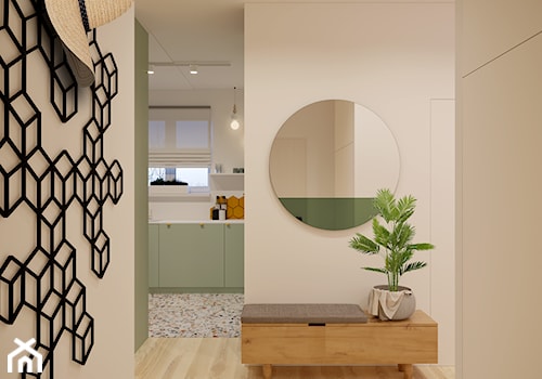 Kolorowa Białołęka - Duży z wieszakiem szary zielony hol / przedpokój - zdjęcie od Inspira Design