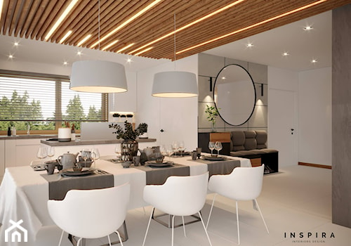 Nowocześnie - Średnia biała jadalnia w salonie w kuchni, styl nowoczesny - zdjęcie od Inspira Design