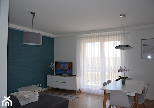Mieszkanie w Iławie - Średni biały turkusowy salon z jadalnią, styl nowoczesny - zdjęcie od Studio Projekt