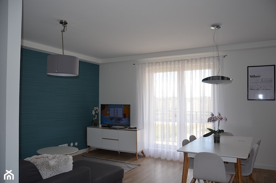 Mieszkanie w Iławie - Średni biały turkusowy salon z jadalnią, styl nowoczesny - zdjęcie od Studio Projekt