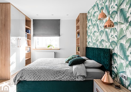 Zielona elegancja - Średnia biała sypialnia, styl nowoczesny - zdjęcie od Studio Projekt