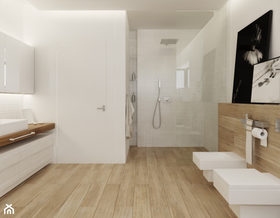Łazienka w drewnie - Duża łazienka, styl nowoczesny - zdjęcie od Ewelina Witkowska Architektura Wnętrz
