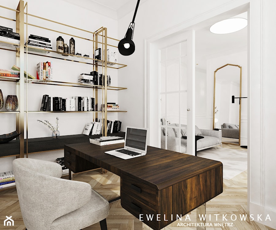 Mieszkanie w warszawskiej kamienicy - Małe białe biuro, styl tradycyjny - zdjęcie od Ewelina Witkowska Architektura Wnętrz