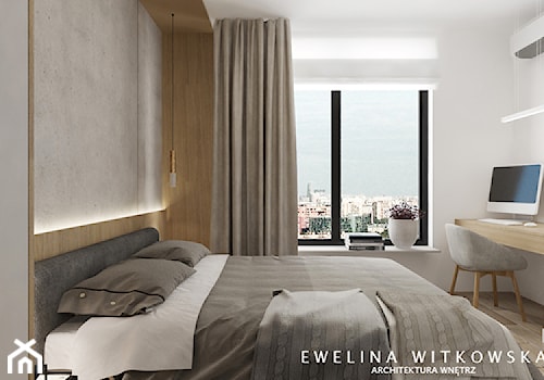 Mieszkanie na warszawskiej Ochocie - Średnia biała szara z biurkiem sypialnia, styl nowoczesny - zdjęcie od Ewelina Witkowska Architektura Wnętrz